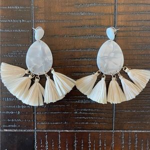 White raffia boho earrings
